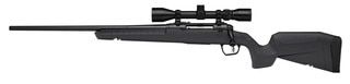 Left-handed bolt action rifle with 3-9 rifle scope, grey.